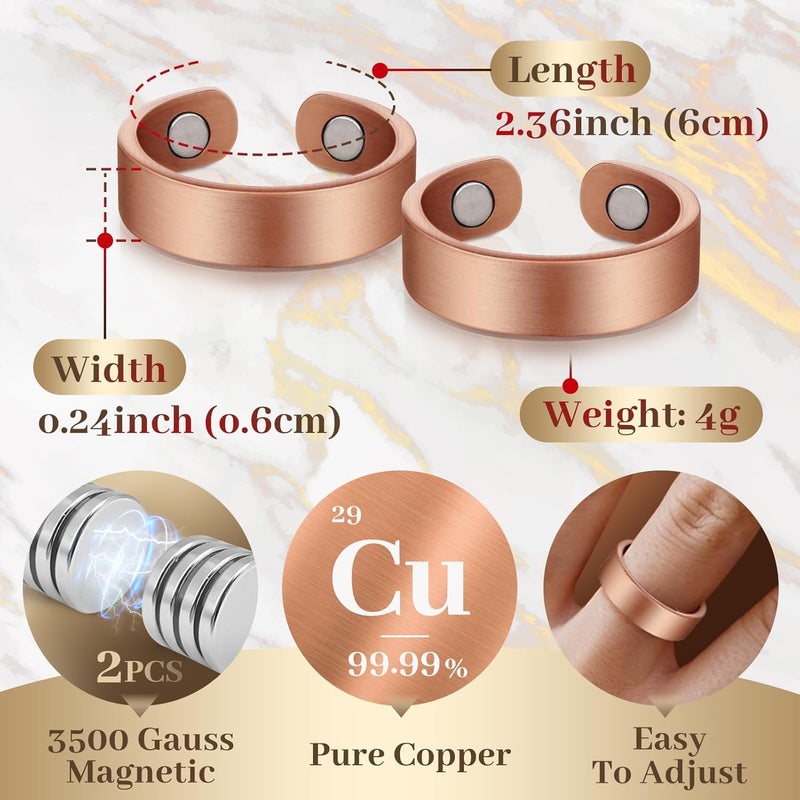 Auramag Copper Rings for Women, Lymph Detox Magnetic Thumb Rings,99.9% Solid Pure Copper Jewelry Gift with Ring Box Products(Set of 2) - Image 4